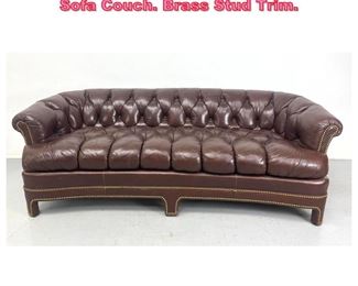 Lot 1018 Burgundy Leather Chesterfield Sofa Couch. Brass Stud Trim. 