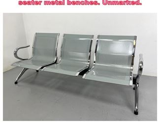 Lot 1024 Contemporary chrome and gray 3 seater metal benches. Unmarked. 