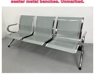 Lot 1026 Contemporary chrome and gray 3 seater metal benches. Unmarked. 