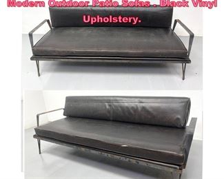 Lot 1028 2 Wrought Iron Mid Century Modern Outdoor Patio Sofas . Black Vinyl Upholstery.