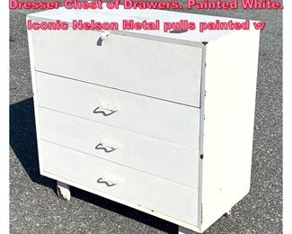 Lot 1034 GEORGE NELSON Modernist Dresser Chest of Drawers. Painted White. Iconic Nelson Metal pulls painted w