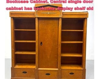 Lot 1035 Biedermeier style Maple Bookcase Cabinet. Central single door cabinet has bookcase display shelf sid