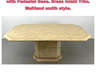 Lot 1038 Tessellated Marble Dining Table with Pedestal Base. Brass Inlaid Trim. Maitland smith style. 