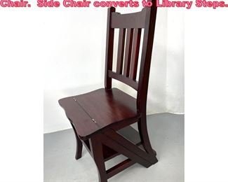 Lot 1042 Adjustable Flip Design Ladder Chair. Side Chair converts to Library Steps. 