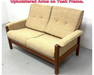 Lot 1049 Teak Danish Modern Love Seat. Upholstered Arms on Teak Frame. 