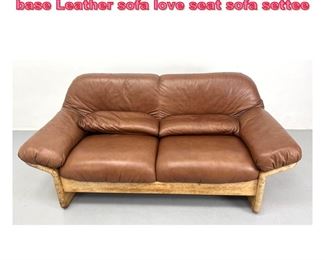 Lot 1050 Mid Century Modern Solid oak base Leather sofa love seat sofa settee 