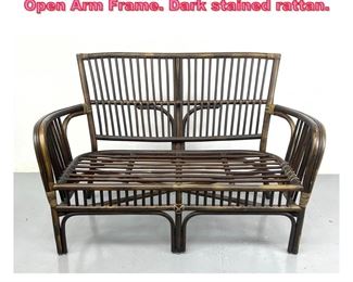 Lot 1051 Rattan Vintage Love Seat Couch. Open Arm Frame. Dark stained rattan. 