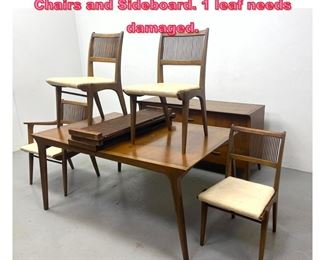 Lot 1052 Drexel Profile Dining Set. Table Chairs and Sideboard. 1 leaf needs damaged. 