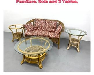 Lot 1054 4pcs Rattan Porch Patio Furniture. Sofa and 3 Tables. 