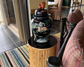 One of three bamboo side tables  19” x 16” diameter