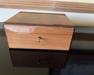 Humidor 12” x 9” x 5.25”.  Scratch on top. Hygrometre Elie Bieu Paris - key missing now