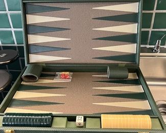 Green Frengie Backgammon set  20.5” x 13.5” x 3” when closed.  It is a large size.