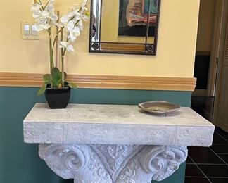 Double Rams head table  40” x 18” x 29” tall &  Iron mirror 29” x 17” 