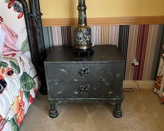 single nite stand that matches the bed and a pair of Pair of Champleve enamel lamps