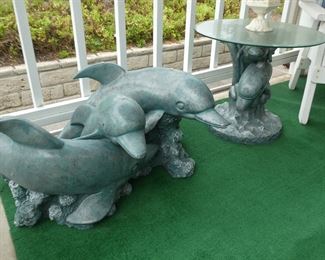2 small dolphin tables (large dolphins missing glass top)