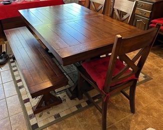 Country style dining set w/bench and 4 chairs
