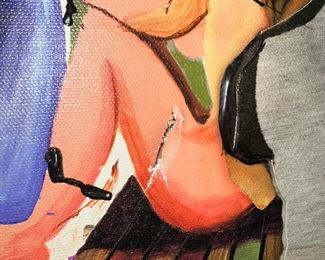 $500
MARCUS GLENN GICLEE ON CANVAS WITH HAND EMBELLISHMENT AND BAS-RELIEF. “LIFE IMITATING ART”
FROM THE DAY AT THE GALLERY SERIES
SIGNED LOWER RIGHT IN PIGMENT
(HAS HOLES IN CANVAS AND SCRATCHES)
INSIDE FRAME MEASUREMENTS 31.5”W x 23.5”H