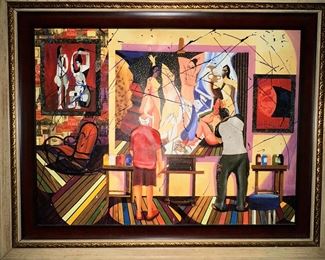 $500
MARCUS GLENN GICLEE ON CANVAS WITH HAND EMBELLISHMENT AND BAS-RELIEF. “LIFE IMITATING ART”
FROM THE DAY AT THE GALLERY SERIES
SIGNED LOWER RIGHT IN PIGMENT
(HAS HOLES IN CANVAS AND SCRATCHES)
INSIDE FRAME MEASUREMENTS 31.5”W x 23.5”H