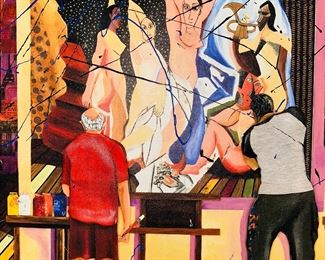 $500
MARCUS GLENN GICLEE ON CANVAS WITH HAND EMBELLISHMENT AND BAS-RELIEF. “LIFE IMITATING ART”
FROM THE DAY AT THE GALLERY SERIES
SIGNED LOWER RIGHT IN PIGMENT
(HAS HOLES IN CANVAS AND SCRATCHES)
INSIDE FRAME MEASUREMENTS 31.5”W x 23.5”H