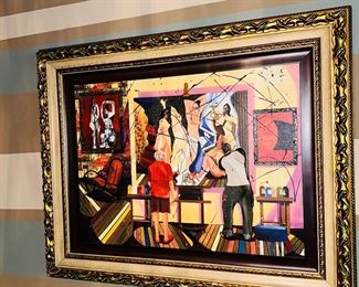 $500
MARCUS GLENN GICLEE ON CANVAS WITH HAND EMBELLISHMENT AND BAS-RELIEF. “LIFE IMITATING ART”
FROM THE DAY AT THE GALLERY SERIES
SIGNED LOWER RIGHT IN PIGMENT
(HAS HOLES IN CANVAS AND SCRATCHES)
INSIDE FRAME MEASUREMENTS 31.5”W x 23.5”H