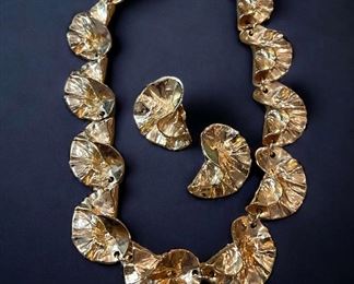 Faux Gold Statement Necklace With Matching Earrings