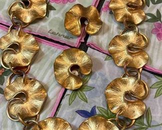 LEHNER Safari Handkerchiefs Unsigned Gold Tone Costume Jewelry Pieces