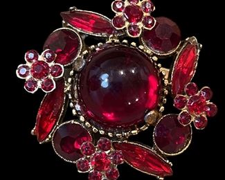 Red Brooch With Paste Cabochon Stones