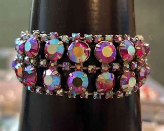 Rhinestone Bracelet, Earrings Brooch Trio