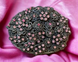Rhinestone Filigree Style Brooch Unsigned