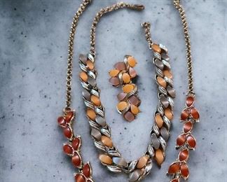 Two Thermoset Necklaces One Pair of Complementing Earrings