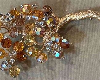 Wrapped Wire Brooch With Aurora Borealis Beads