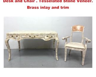 Lot 1101 MAITLAND SMITH Stone Veneer Desk and Chair . Tesselated Stone Veneer. Brass inlay and trim
