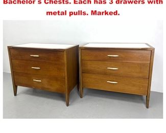 Lot 1133 Pr DREXEL White Laminate Top Bachelor s Chests. Each has 3 drawers with metal pulls. Marked. 