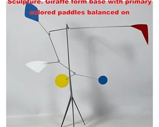Lot 1136 Abstract Kinetic Stabile Table Sculpture. Giraffe form base with primary colored paddles balanced on