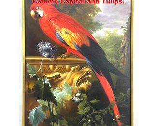 Lot 1139 Contemporary Parrot Painting. Column Capital and Tulips. 