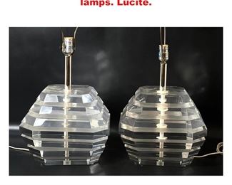 Lot 1141 Pr stacked octagonal table lamps. Lucite.