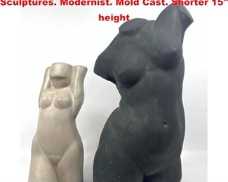 Lot 1150 Two Female Nude Torso Sculptures. Modernist. Mold Cast. Shorter 15 height 