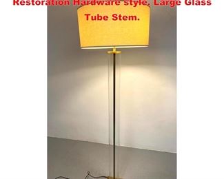 Lot 1163 Contemporary Brass Floor Lamp. Restoration Hardware style. Large Glass Tube Stem. 