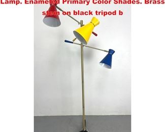 Lot 1164 Contemporary Triennale Style Floor Lamp. Enameled Primary Color Shades. Brass stem on black tripod b