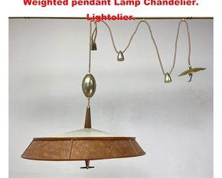 Lot 1175 Mid Century Modern adjustable Weighted pendant Lamp Chandelier. Lightolier. 