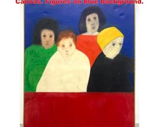 Lot 1202 Faintly Artist Signed Painting on Canvas. Figures on blue background. 