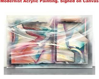 Lot 1205 M LENCIONI Signed Abstract Modernist Acrylic Painting. Signed on Canvas