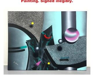 Lot 1221 80 s Modern Memphis style Painting. Signed illegibly. 