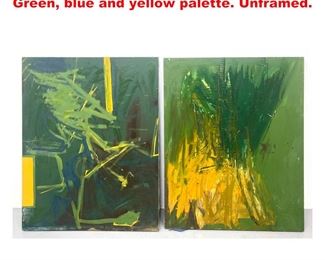 Lot 1231 Pr Modernist Abstract Paintings. Green, blue and yellow palette. Unframed. 