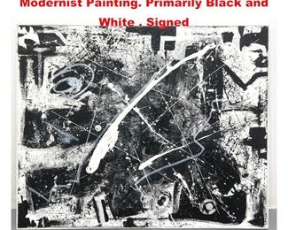 Lot 1232 Large DENNIS SAKELSON Abstract Modernist Painting. Primarily Black and White . Signed