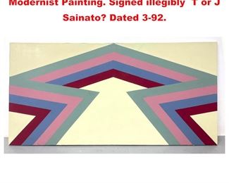 Lot 1241 SAINATO Graphic Arrow form Modernist Painting. Signed illegibly T or J Sainato Dated 392.