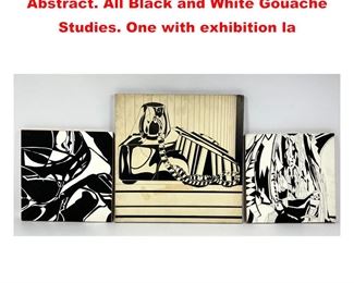Lot 1253 3pc Lot Student Art. Modernist Abstract. All Black and White Gouache Studies. One with exhibition la