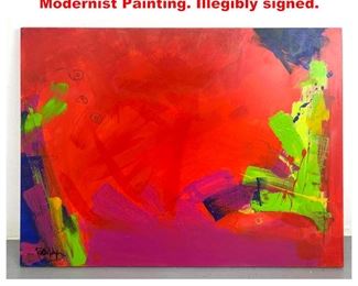 Lot 1255 Signed Brightly Colored Abstract Modernist Painting. Illegibly signed.