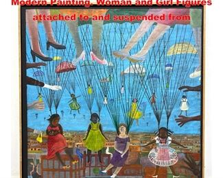 Lot 1256 After RODOLFO MORALES Figural Modern Painting. Woman and Girl Figures attached to and suspended from