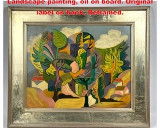 Lot 1261 Andre Lhote cubist abstract Landscape painting, oil on board. Original label on back. Reframed. 